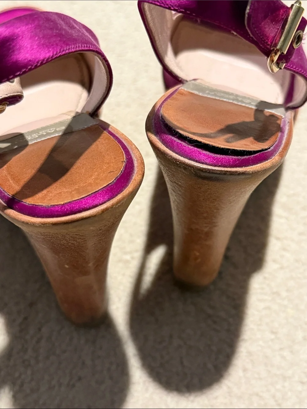 Baldan Bright Pink Satin Wedge Slingback Sandals